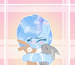 Size: 1280x1114 | Tagged: safe, artist:irennecalder, oc, oc:ice mark, pony, rabbit, animal, base used, deviantart watermark, female, hug, mare, obtrusive watermark, solo, watermark