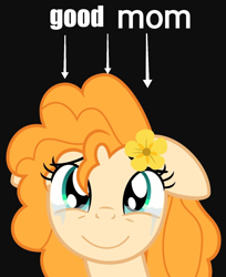 Size: 1080x1322 | Tagged: safe, artist:sollace, edit, edited edit, pear butter, earth pony, pony, black background, crying, low effort, shitposting, simple background, smiling, solo, tears of joy, teary eyes, vector