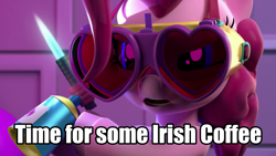 Size: 1920x1080 | Tagged: safe, edit, edited screencap, screencap, pinkie pie, earth pony, pony, hello pinkie pie, 3d, blowtorch, caption, female, goggles, image macro, impact font, mare, meme, movie reference, obscure reference, reference, text, the love bug, torchie pie