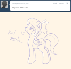 Size: 637x617 | Tagged: safe, artist:marikaefer, flitter, pony, ask flitter and cloudchaser, monochrome, solo