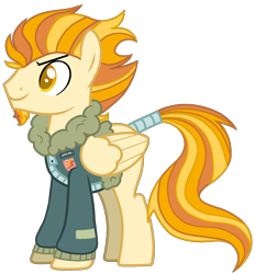 Size: 1372x1480 | Tagged: safe, artist:musical-medic, oc, oc only, oc:hotshot, pegasus, pony, bomber jacket, clothes, jacket, male, offspring, parent:fire streak, parent:lightning dust, simple background, stallion, tail wrap, transparent background