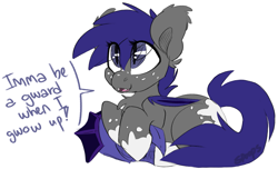 Size: 1515x922 | Tagged: safe, artist:spoopygander, derpibooru import, oc, oc only, oc:midnight blossom, bat pony, pony, bat ears, bat eyes, bat pony oc, bat wings, chest fluff, coat markings, cute, ear fluff, fangs, female, filly, foal, freckles, helmet, hooves, looking up, solo, text, wings