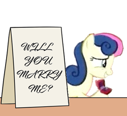 Size: 393x360 | Tagged: safe, artist:mkogwheel edits, edit, bon bon, sweetie drops, earth pony, pony, the big mac question, applejack's sign, female, mare, marriage proposal, meme, ring, solo