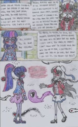 Size: 1528x2484 | Tagged: safe, artist:nephilim rider, sci-twi, twilight sparkle, oc, oc:heaven lost, equestria girls, confession, traditional art