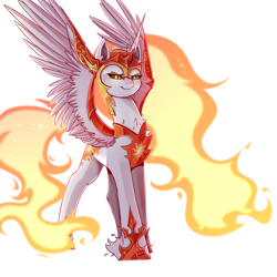 Size: 1400x1400 | Tagged: safe, artist:wolfythewolf555, daybreaker, alicorn, pony, armor, female, glowing eyes, mane of fire, mare, simple background, solo, white background