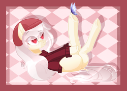 Size: 2364x1700 | Tagged: safe, artist:sparkling_light, artist:sugaryicecreammlp, oc, oc only, oc:lizzy, butterfly, earth pony, pony, clothes, female, mare, on back, solo, sweater