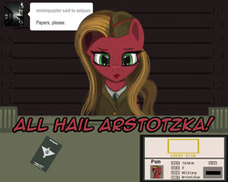 Size: 1000x800 | Tagged: safe, artist:warfost, oc, oc:pun, earth pony, pony, ask, ask pun, female, mare, papers please, solo