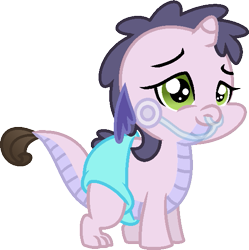 Size: 557x560 | Tagged: safe, artist:starryoak, oc, oc:miracle, dracony, hybrid, baby, breathing tube, diaper, interspecies offspring, offspring, parent:rarity, parent:spike, parents:sparity, sickly, simple background, solo, transparent background