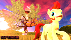 Size: 1920x1080 | Tagged: safe, artist:sky chaser, oc, oc only, oc:sky chaser, pegasus, pony, 3d, beard, facial hair, solo, source filmmaker, tree, treehouse