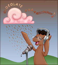 Size: 618x689 | Tagged: safe, artist:la-nita, pony, chocolate, chocolate rain, eyes closed, food, glasses, headphones, microphone, ponified, rain, singing, tay zonday