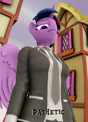 Size: 1080x1488 | Tagged: safe, artist:ponkssfmworks, twilight sparkle, twilight sparkle (alicorn), alicorn, anthro, 3d, clothes, disappointed, house, looking down, meme, outdoors, pathetic, ponyville, principal skinner, source filmmaker, suit, the simpsons