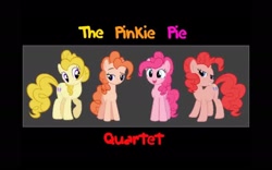 Size: 1920x1200 | Tagged: safe, pinkie pie, earth pony, pony, banana pie (the pinkie pie quartet), cherry pie (the pinkie pie quartet), female, mare, peachy pie (the pinkie pie quartet), quartet, recolor, text, the pinkie pie quartet