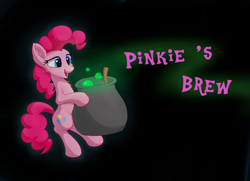 Size: 3695x2668 | Tagged: safe, artist:mercurysparkle, pinkie pie, earth pony, pony, friendship is witchcraft, black background, cauldron, cute, diapinkes, holding, pinkie's brew, pot, simple background, solo