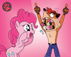 Size: 3000x2400 | Tagged: safe, artist:darkprinceismyname, pinkie pie, earth pony, pony, crash bandicoot, cupcake, food, full mouth, request, requested art