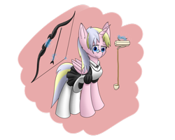 Size: 2560x2048 | Tagged: safe, artist:hugo231929, oc, alicorn, pony, alicorn oc, bow, clothes, food, glasses, looking at you, maid, simple background, solo, tea