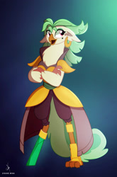 Size: 1778x2697 | Tagged: safe, artist:zidanemina, captain celaeno, my little pony: the movie, amputee, celaenobetes, clothes, crossed arms, cute, female, missing accessory, peg leg, prosthetic leg, prosthetic limb, prosthetics, smiling, solo