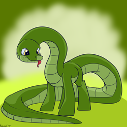 Size: 2362x2362 | Tagged: safe, artist:rubiont, derpibooru import, oc, oc only, oc:admiral von hisssers, hybrid, original species, pony, snake, snake pony, big tail, standing, tongue out