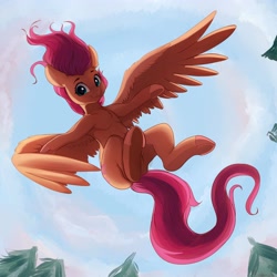 Size: 4000x4000 | Tagged: safe, artist:miokomata, fluttershy, pegasus, pony, semi-anthro, female, flying, freckles, looking at you, mare, not scootaloo, sexy, solo, underhoof