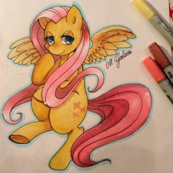 Size: 960x960 | Tagged: safe, artist:deadoceans, fluttershy, pegasus, pony, blushing, cutie mark, female, lidded eyes, looking at you, mare, marker drawing, smiling, solo, spread wings, traditional art, wings