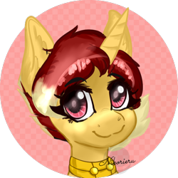 Size: 700x700 | Tagged: safe, artist:nikorieru, oc, oc only, oc:jessie feuer, pony, unicorn, bust, collar, female, mare, portrait, smiling, solo