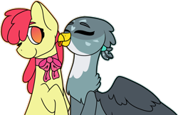 Size: 1280x830 | Tagged: safe, artist:klawiee, apple bloom, gabby, female, gabbybloom, lesbian, older, shipping, simple background, tongue out, transparent background