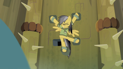 Size: 1920x1080 | Tagged: safe, screencap, daring do, pony, daring don't, bondage, clothes, daring dorable, out of context, shackles, shirt, spikes