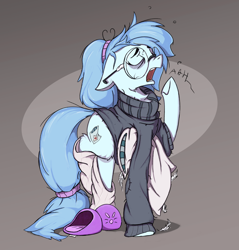 Size: 3010x3154 | Tagged: safe, artist:rexyseven, oc, oc:whispy slippers, earth pony, pony, clothes, female, glasses, mare, pillow, slippers, socks, solo, sweater, turtleneck, yawn