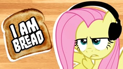 Size: 1280x720 | Tagged: safe, artist:vannamelon, fluttershy, pegasus, pony, bread, food, headphones, i am bread, thumbnail, toast, vannamelon