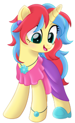 Size: 709x1161 | Tagged: safe, artist:prince-lionel, oc, oc only, oc:stormfall drizzle, pony, unicorn, anklet, clothes, dress, jewelry, movie accurate, multicolored hair, multicolored mane, necklace, simple background, solo, transparent background