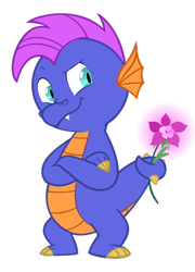 Size: 426x592 | Tagged: safe, artist:queencold, master kenbroath gilspotten heathspike, dragon, g3, commission, crossed arms, flower, male, prehensile tail, simple background, solo, tail hold, transparent background