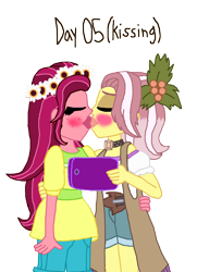 Size: 1304x1800 | Tagged: safe, artist:ktd1993, gloriosa daisy, vignette valencia, equestria girls, blushing, cellphone, female, gloriette, kissing, lesbian, phone, selfie, shipping