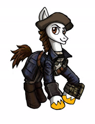 Size: 1680x2186 | Tagged: safe, oc, oc:rough seas, earth pony, pony, fallout, fallout 4, minutemen, pipboy, solo, tricorne