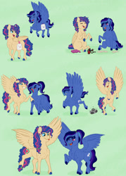 Size: 1600x2240 | Tagged: safe, artist:ganashiashaka, derpibooru import, oc, oc only, oc:razzleberry pie, oc:storm streak, pegasus, pony, female, filly, groucho mask, offspring, parent:cheese sandwich, parent:pinkie pie, parent:quibble pants, parent:rainbow dash, parents:cheesepie, parents:quibbledash, radio, saddle bag