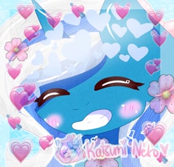 Size: 912x876 | Tagged: safe, artist:xx-katsumiineko-xx, oc, oc:fleurbelle, alicorn, adorabelle, alicorn oc, blushing, chibi, cute, eyes closed, smiling, sweet, watermark