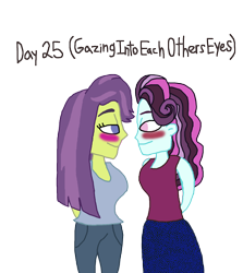 Size: 1500x1683 | Tagged: safe, artist:ktd1993, principal abacus cinch, victoria, equestria girls, 30 day otp challenge, blushing, cinchtoria, female, lesbian, looking at each other