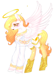 Size: 1920x2619 | Tagged: safe, artist:nightingalewolfie, oc, oc:gabriel goldeen, pegasus, pony, clothes, female, halo, mare, simple background, solo, transparent background