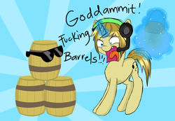 Size: 1024x709 | Tagged: safe, artist:pastelflakes, pony, barrel, headset, pewdiepie, ponified, sunglasses, vulgar