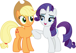 Size: 4305x3000 | Tagged: safe, artist:cloudyglow, derpibooru import, applejack, rarity, earth pony, pony, unicorn, the mane attraction, simple background, vector