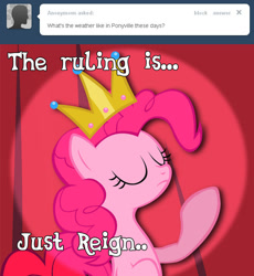 Size: 653x711 | Tagged: safe, artist:liggliluff, pinkie pie, pony, ask tickled pinkie, crown, jewelry, regalia, solo