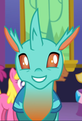 Size: 574x850 | Tagged: safe, screencap, cornicle, changedling, changeling, celestial advice, background changeling, cropped, cute, smiling, solo