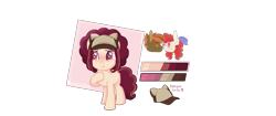 Size: 1229x516 | Tagged: safe, artist:verona-5i, button mash, twist, oc, oc:marshmallow, earth pony, pony, base used, female, filly, hat, offspring, parent:button mash, parent:twist, reference sheet, simple background, transparent background