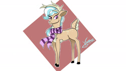 Size: 1920x1080 | Tagged: safe, artist:vaporkekko, oc, oc:karolin, deer, reindeer, chest fluff, clothes, deer tail, freckles, horns, scarf, simple background, solo