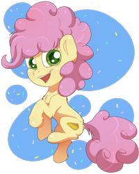 Size: 1132x1412 | Tagged: safe, artist:withermoon, li'l cheese, earth pony, pony, the last problem, abstract background, confetti, cutie mark, male, open mouth, parent:cheese sandwich, parent:pinkie pie, smiling, solo
