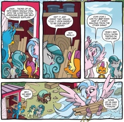 Size: 708x697 | Tagged: safe, artist:tonyfleecs, idw, gallus, silverstream, smolder, swift foot, spoiler:comic, spoiler:comicfeatsoffriendship02, river