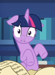 Size: 418x563 | Tagged: safe, screencap, twilight sparkle, twilight sparkle (alicorn), alicorn, celestial advice, cropped, floppy ears, looking at you, scroll, solo, worried