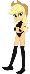 Size: 900x2200 | Tagged: safe, artist:marcusvanngriffin, artist:mlgskittles, editor:marcuvan0, applejack, equestria girls, belly button, boots, clothes, cowboy hat, crossed arms, elbow pads, female, freckles, hat, knee pads, midriff, pose, shoes, simple background, solo, sports, sports bra, sports panties, transparent background, vector, wrestler, wrestling