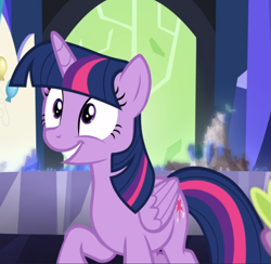 Size: 889x869 | Tagged: safe, screencap, twilight sparkle, twilight sparkle (alicorn), alicorn, celestial advice, cropped, cute, cutie map, raised hoof, smiling, solo, twiabetes