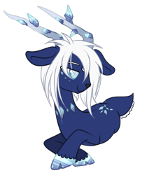 Size: 900x936 | Tagged: safe, artist:peachesandcreamated, oc, oc:dream shard, deer, deer pony, original species, crystalline, hair over one eye, prone, simple background, smiling, solo, transparent background, unshorn fetlocks