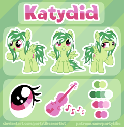 Size: 3000x3072 | Tagged: safe, artist:partylikeanartist, oc, oc only, oc:katydid, pony, base used, commission, female, fiddle, filly, patreon, reference sheet, solo