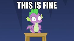 Size: 600x338 | Tagged: safe, edit, edited screencap, screencap, spike, dragon, better together, equestria girls, spring breakdown, caption, image macro, internal screaming spike, male, meme, screaming internally, text, this is fine